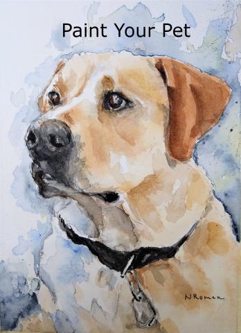 A watercolor painting of a yellow Labrador retriever 