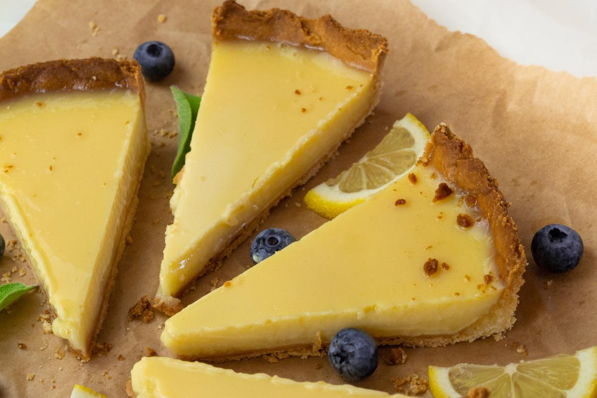 Bright yellow slices of lemon pie