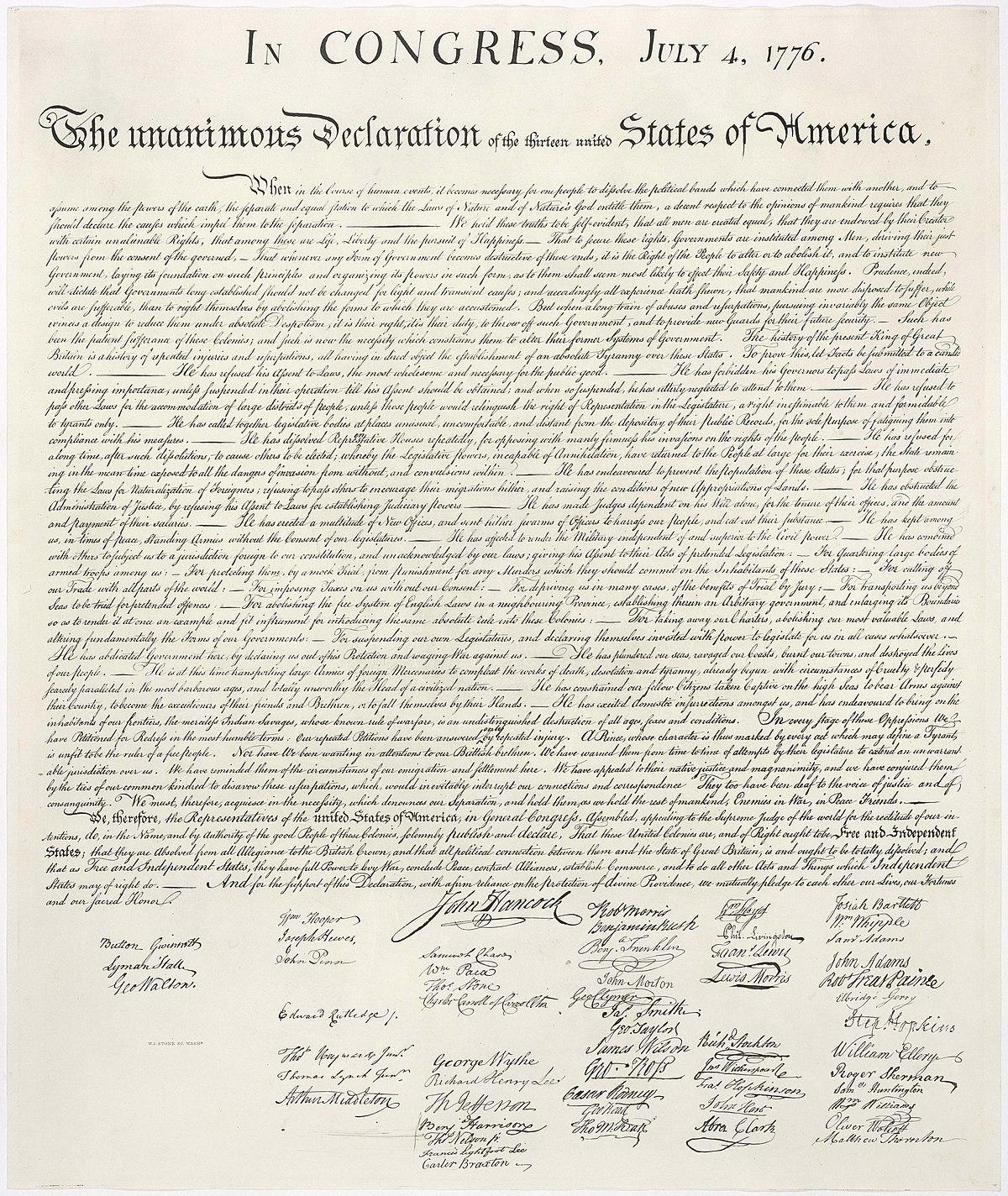 A picture of the Declaration of Independence